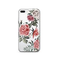 MILKYWAY Clear Case Compatible with iPhone 8 Plus 7 Plus Clear Case Design Protective Back Case Cover for Apple iPhone 8 Plus 7 Plus [Supports Wireless Charging] - PETALS red roses girly love
