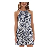 Womens Spaghetti Strap Halter Short Party Fit + Flare Dress