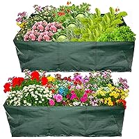 Breathable Raised Garden Planting Bed - 2Pcs Plant Grow Bag with Handle, 3 Grids Rectangle Potato Tomato Planter Containers for Vegetables Flowers Herbs (28 Gallon)