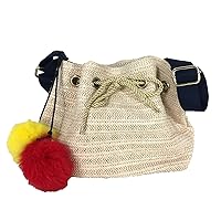 Sporty Straw Bucket Crossbody, Natural