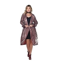 Aris A. Women’s PU Leather Fashion Classic Plaid Slim Fit Long Trench Coat