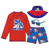 ABG Accessories Boys' Paw Patrol & Mickey Mouse Long Sleeves Rash Guard Swim Shorts, Glasses & Bucket Hat Kids Set Age 3-8