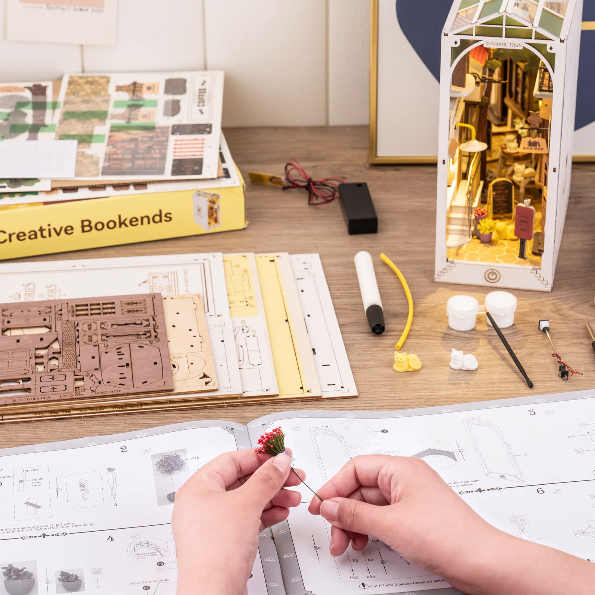 Rolife DIY Miniature Dollhouse Greenhouse Kits and DIY Sunshine Town Book Nook Kits