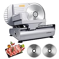Meat Slicer, CUSIMAX Electric Deli Food Slicer with Two 7.5'Removable Stainless Steel Blades and Pusher, Cheese Fruit Vegetable Bread Cutter, Adjustable Knob for Thickness, Food Carriage