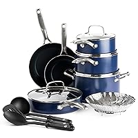 Blue Diamond Cookware Diamond Infused Ceramic Nonstick, 14 Piece Cookware Pots and Pans Set, PFAS-Free, Dishwasher Safe, Oven Safe