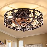 TIFEROR Rustic Ceiling Fan with Light, 4 - E26 Lamp Vintage 20