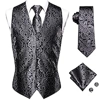 Hi-Tie Men's Suit Vest Necktie Pocket Square Cufflinks Set Tuxedo Waistcoat for Wedding More Color for Choose