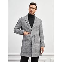 Jackets for Men - Men Lapel Neck Double Breasted Houndstooth Overcoat (Color : Black and White, Size : X-Large)