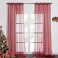 NICETOWN Sheer Window Curtains Panels - Lighter Filtering Thin Soft Home Decor Fashion Ring Top Voile Window Draperies for Living Room/Master Bedroom (W54 x L96 Inches, Haute Red, 1 Pair)