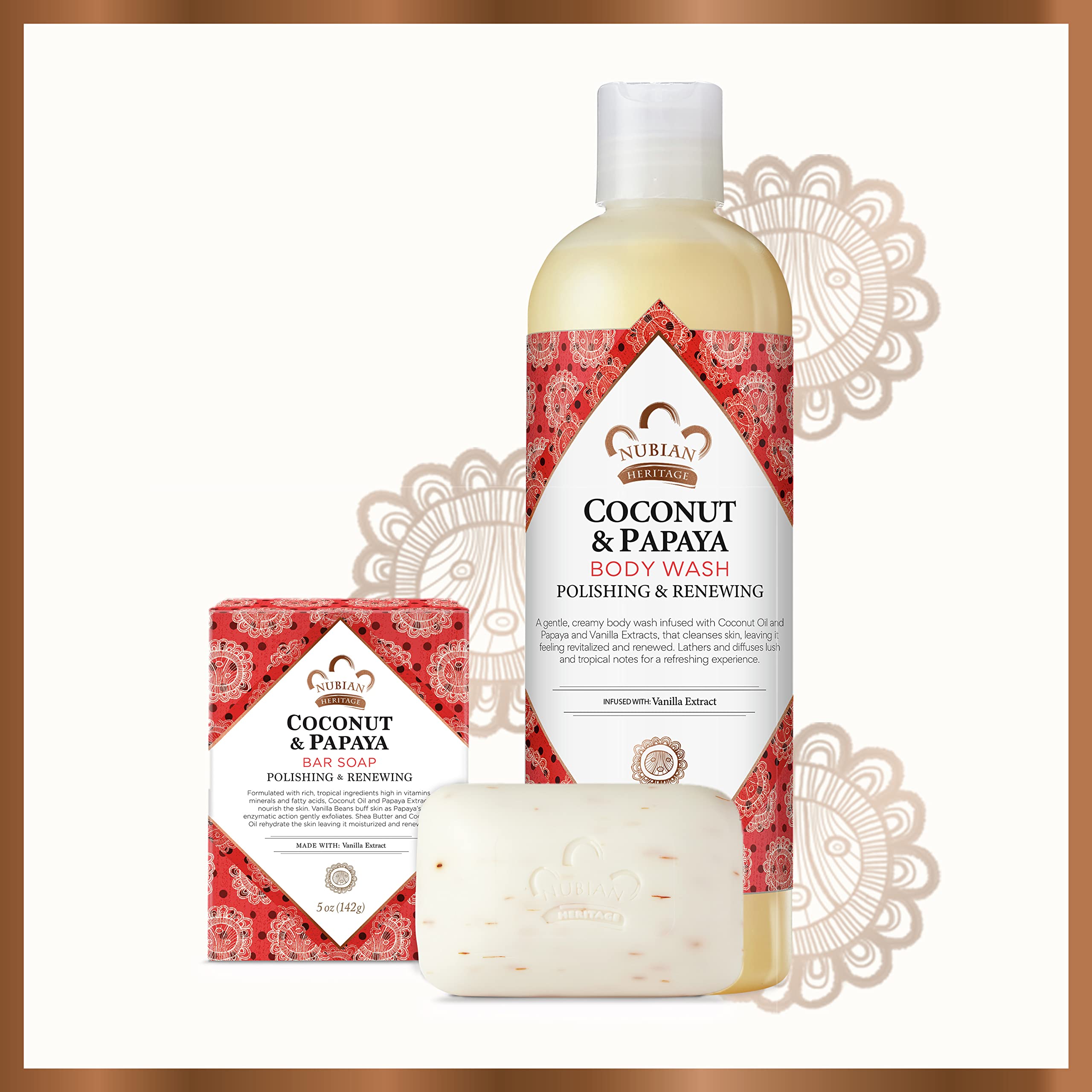Nubian Heritage Coconut Papaya Body Wash Polish + Renew Cleanser for Dry, Dull Skin Hydrating Body Wash, 13 oz, White