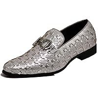 Enzo Romeo UTA Men's Fashion Rhinestone Glitter Buckle Slip On Dress Shoes