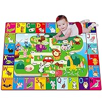 Baby Cotton Play Mat for Floor ABC Rug Playmat for Babies and Toddlers Foldable Non-Slip Crawling Mat 6-12 Months Padded Tummy Time Mat Infant Toys 0-6 Month Animal Learning Activity Gym Mats for Kids