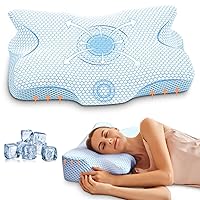 Cervical Memory Foam Pillows for Neck Shoulder Pain Relief, Contour Ergonomic Pillow for Sleeping, Orthopedic Support Bed Pillow for Side Back Stomach Sleepers- Blue, Firm