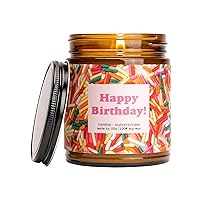 Moonlight Makers “Happy Birthday” Birthday Sprinkles Candle, Happy Birthday Candle for Women, Cute Birthday Gifts for Friends, Vanilla Buttercream Soy Candle, 40+ Hour Burn Time, 9oz Amber Glass Jar