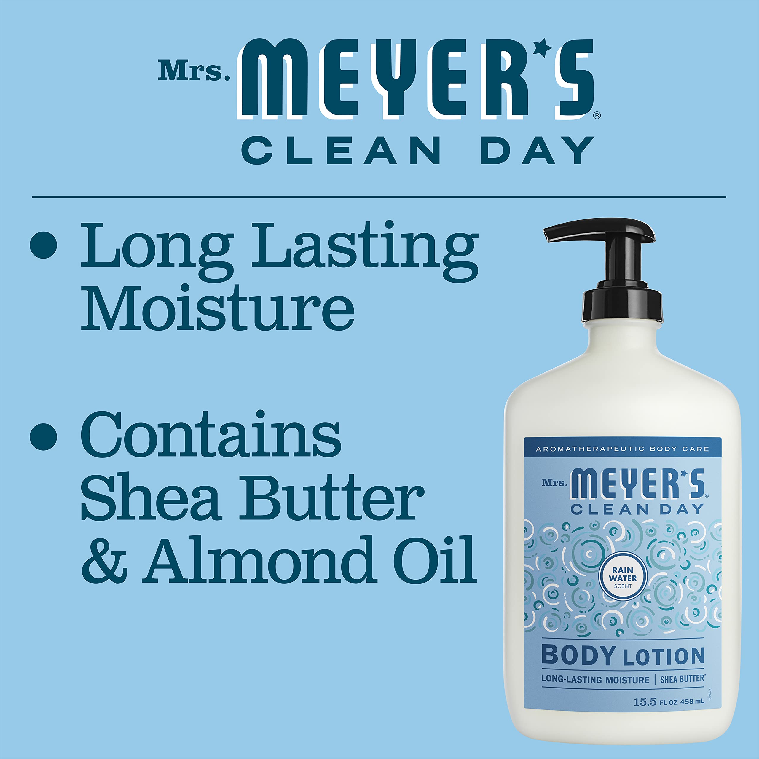 Mrs. Meyer's Body Lotion for Dry Skin, Non-Greasy Moisturizer Made with Essential Oils, Rain Water, 46.5 oz, Pack of 3