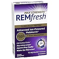 REMfresh Max Strength 10mg Melatonin Drug-Free Sleep Aid Supplement, 48 Caplets (Packaging May Vary)