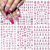 Breast Cancer Nail Art Stickers 3D Self-Adhesive Nail Decals Pink Ribbon Nail Stickers Nail Art Supplies Heart Breast Cancer Awareness Nail Designs for Nail Art Decoration DIY Manicure Tips 6 Sheets