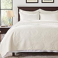 Anluoer Quilts Queen Size Set-Cream Embossed, Bedspreads-Lightweight Summer Soft Microfiber Bedspread, Bedding Coverlet for All Seasons (1 Quilt, 2 Pillow Shams)