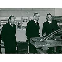Vintage photo of The Crown Prince visits the University of Technology. Fr. Vice President Woxén, H.K.M and Prof. Wästlund