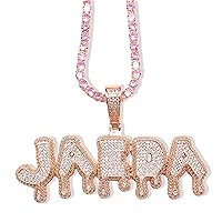 Custom Icy Dripping Letters Nameplate Necklace Gold Silver Iced Out Zircon Name Pendant Choker with Tennis Chain Hip Hop Jewelry Birthday Gifts