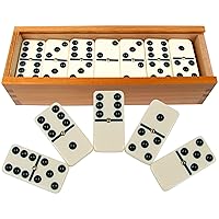 Dominoes Set- 28 Piece Double-Six Ivory Domino Tiles Set, Classic Numbers Table Game with Wooden Carrying/Storage Case by Hey! Play! (2-4 Players) , Brown