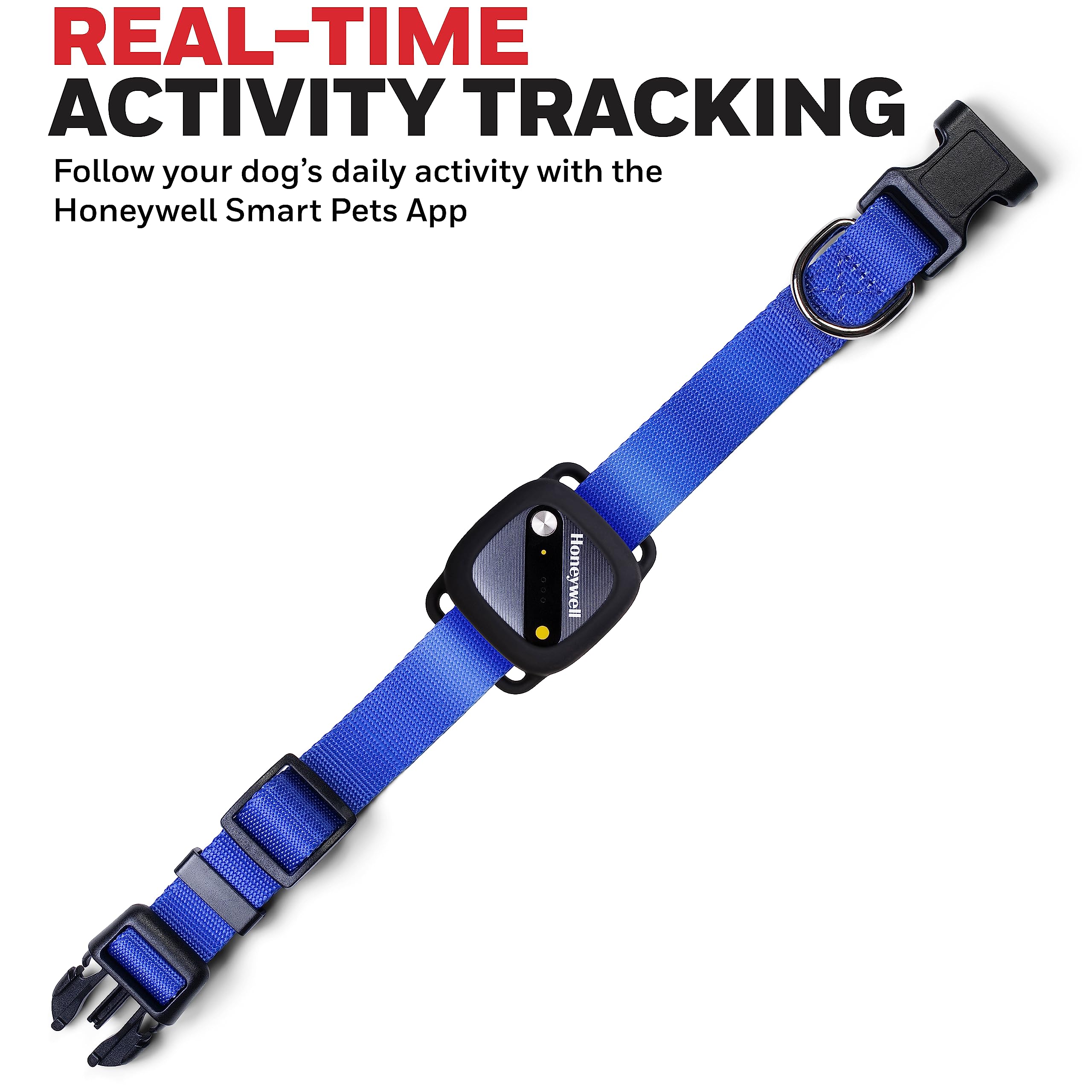 Honeywell Pet Activity Tracker with GPS for Dogs, Blue- Use Your Collar or Included One-Size-Fits-All Collar- Geo-Fencing, Find-My-Pet Alarm, and Review History- Perfect Dog Fitness Tracker