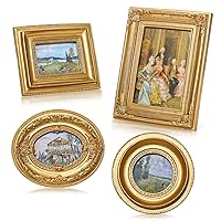 4 Pcs Vintage Frames Set, Mini Antique Picture Frame Small Luxury Wall Frame Ornate Oval Frame Circle Rectangle Wall Hanging for Gallery Wall Photo Display Tabletop Home Decor(Classic Style)