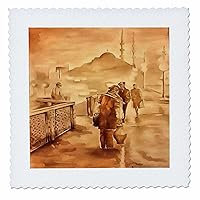 3dRose Yogurt Delivery in Istanbul Painting in Beige Tones - Quilt Squares (qs-381754-3)