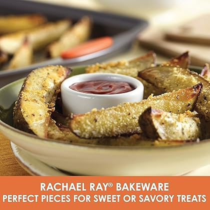 Rachael Ray Nonstick Bakeware Set with Grips, Nonstick Cookie Sheets / Baking Sheets - 3 Piece, Gray with Orange Grips