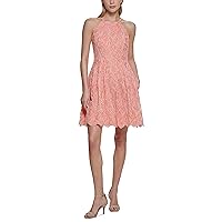 Women's Fit & Flare Halter Lace Dress Tangerine 16