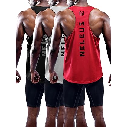 NELEUS Men's 3 Pack Dry Fit Y-Back Muscle Tank Top