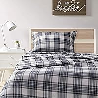 Comfort Spaces Cotton Flannel Breathable Warm Deep Pocket Sheets With Pillow Case Bedding, Twin, Scottish Plaid Blue, 3 Piece