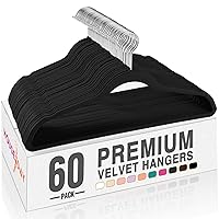 Black Velvet Hangers 60 Pack, Premium Clothes Non-Slip Felt Hangers, Sturdy Heavy Duty Coat Durable Suit for Space Saving, No Hanger Marks 360 Rotating