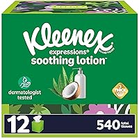 Kleenex Expressions Soothing Lotion Facial Tissues with Coconut Oil, 12 Cube Boxes, 45 Tissues per Box, 3-Ply, Packaging May Vary