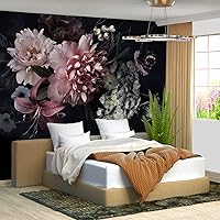 Fightal - Black Peony Floral Tropical Botanical Wallpaper Plant Leaf Large Wall Mural for Living Room Bedroom (Papel tapiz para pared de habitacion) 151