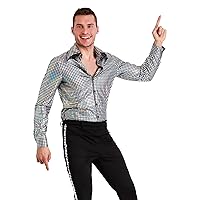 Shimmer and Shine in Our Men's Disco Ball Shirt | Metallic Wide Collar Button Up Top