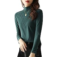 LAI MENG FIVE CATS Women's High Neck Slim Fitted Tops Casual Long Sleeve Shirts Tunic Stretch Blouse Pullover