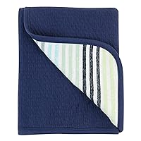 HonestBaby Organic Cotton Matelasse Reversible Receiving Blanket, Rainbow Stripe Blues, One Size