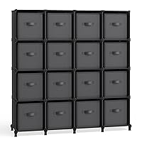 SONGMICS Cube Storage Organizer with Storage Boxes, Set of 16-Cube Organizer, 16 Collapsible Non-Woven Fabric Bins, Customizable, Bedroom, Living Room, Ink Black and Dove Gray ULPC162B01