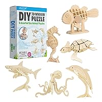DIY 3D Wooden Puzzle Bundle– Colorful Sea Animals Models Building Kits for Kids & Adults- Educational Stem Brain Teasers Puzzles - Wood Crafts Gifts