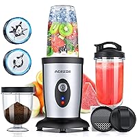 Blender Shakes and Smoothies, 850W Portable Blender, One-Button Mixer, 3D 6-leafs, 2x17oz Personal Blender Bottle, BPA Free Kitchen, baby food, Grinding, Juice-Silver