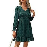 Maggeer Womens 2024 Spring Summer Long Sleeve Wedding Guest Dresses Tendy Smocked Casual Swiss Dot Mini Dress