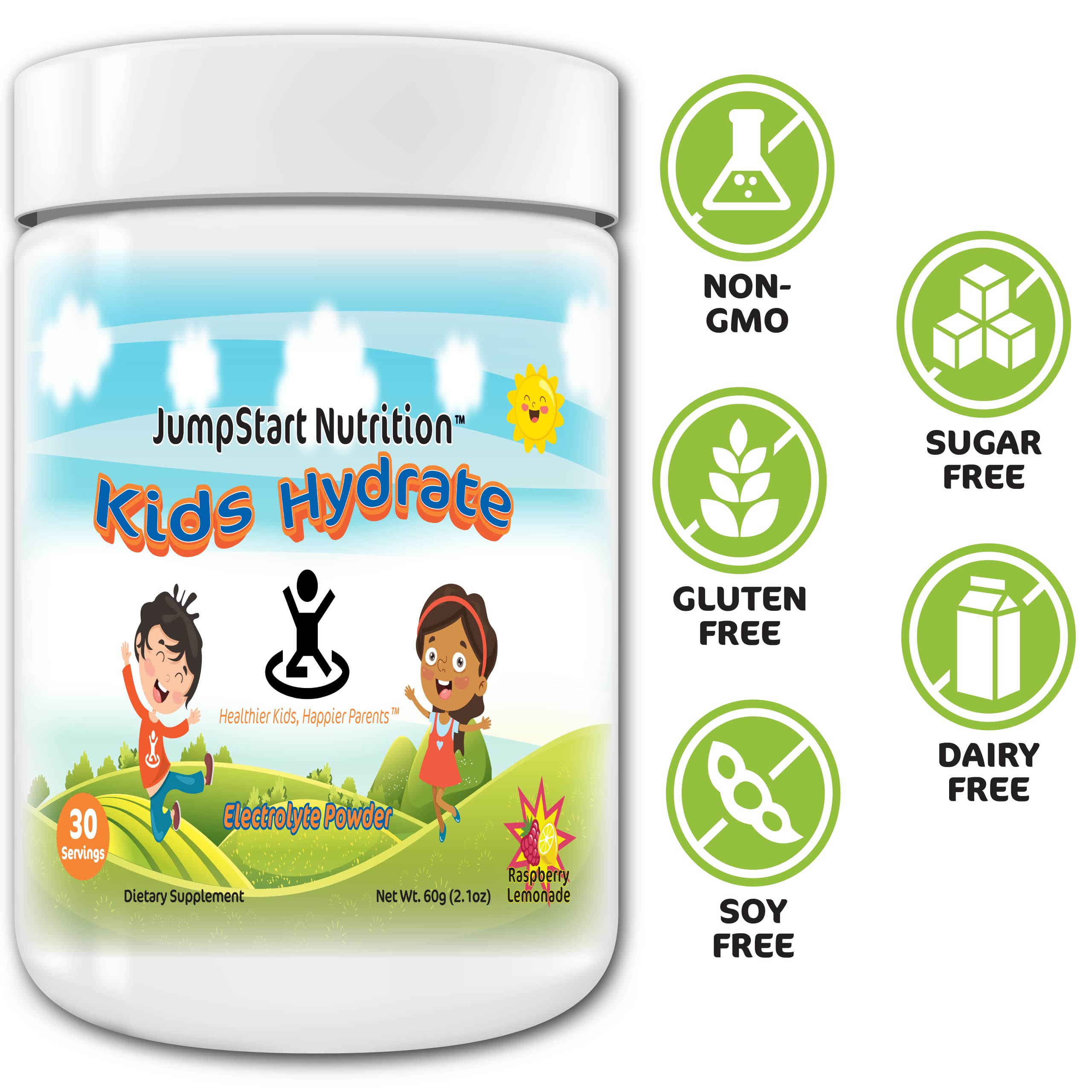 JumpStart Nutrition Kids Hydrate, Electrolyte Powder, Raspberry Lemonade, 30 Servings, Sugar Free, Gluten Free, Soy Free, Dairy Free, Non-GMO