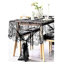 60x120 Inch Gorgeous Black Lace Tablecloth Overlay Rose Vintage Embroidered, Romantic Boho Wedding Reception Table Decor, Baby & Bridal Shower Décor, Elegant Chic Outdoor Tea Party Tablecover
