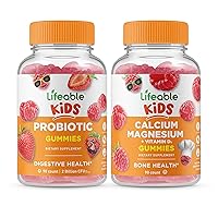 Lifeable Probiotic 2 Billion CFU Kids + Calcium Magnesium Kids, Gummies Bundle - Great Tasting, Vitamin Supplement, Gluten Free, GMO Free, Chewable Gummy
