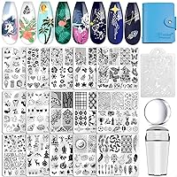 Biutee Nail Stamping Plates set 15 pcs Nail Art Stamper Scraper Storage Bag Gift Box Nail Stamp Template Kit Lace Flower Butterfly Star Holiday Sports Design Nail Image Plate