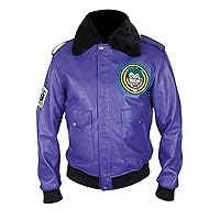 F&H Men's Henchman Goon Purple Bomber Faux Fur Collar Jacket