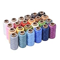 24 Assorted Colors Flat Waxed Thread for Leather Sewing Thread - Polyester Waxed Leather Thread Waxed String - 55 X 24 Yds 210D 1mm Waxed Cord for Leather Stitching