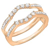 0.50 Carat (ctw) Round White Diamond Chevron Enhancer Guard Double Ring for Her (Color I-J, Clarity I1-I3) in Gold