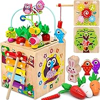 8 in 1 Activity Cube for 18M+ Boys and Girls, Wooden Montessori Toys for Baby, Educational Learning Toys for Toddlers